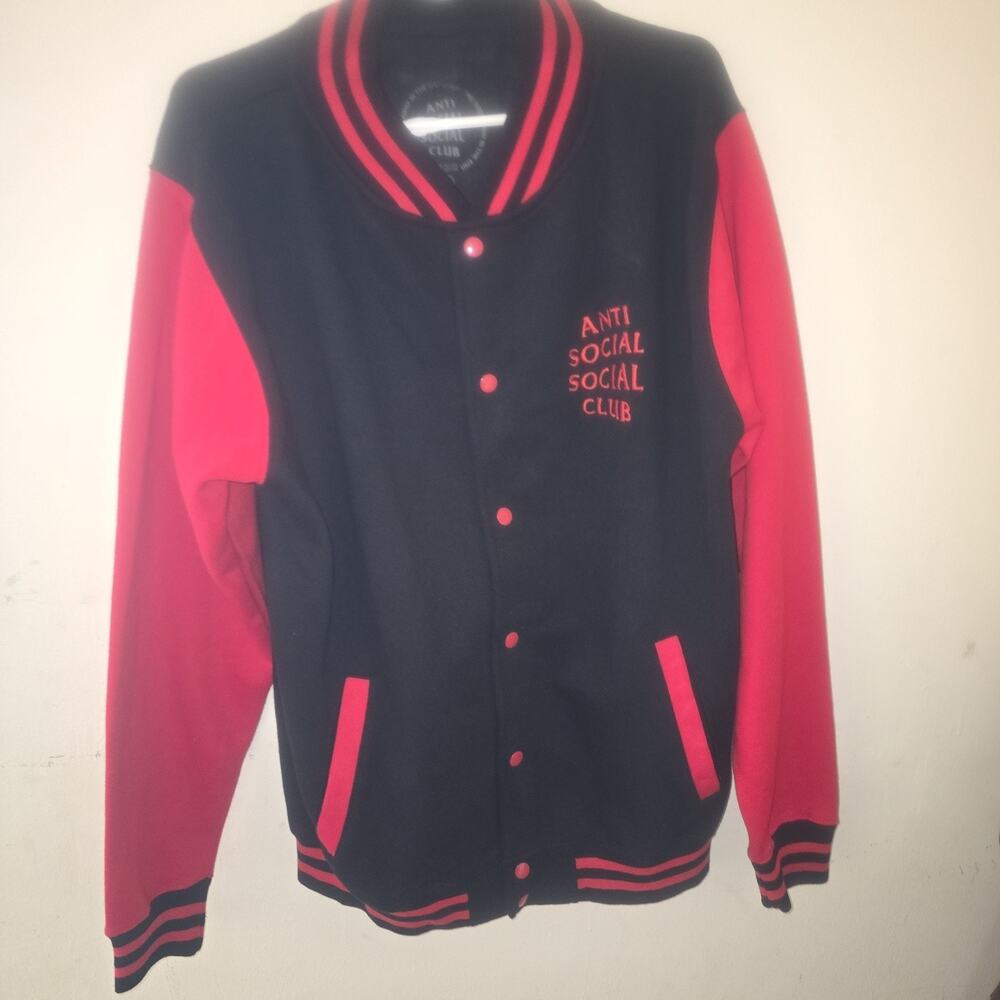 Anti Social Social Club Varsity Dropout Letterman Jacket Size XL Black Red